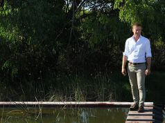 Environment Minister Albert Jacob at the Wharf Street Wetland. Photograph — Hamish Hastie.