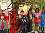 Students lined up and in their favourite book character costume.