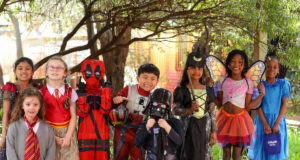 Students lined up and in their favourite book character costume.