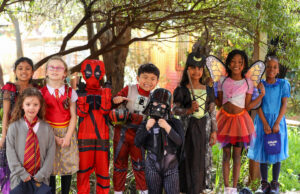 Students lined up and in their favourite book character costume.