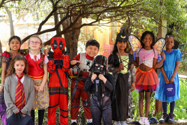 Students lined up and in their favourite book character costume.